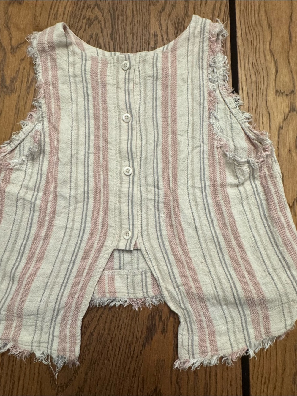 Anthropologie Cloth & Stone Striped Button Back Top Linen Blend Crop Fray Tank - Picture 2 of 8